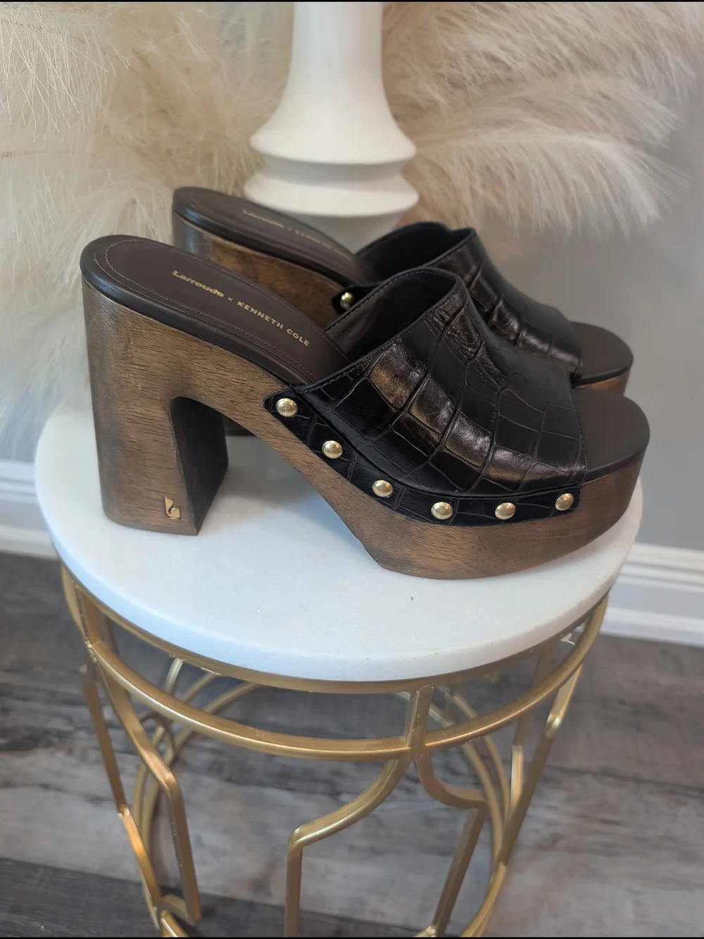 Larroude X Kenneth Cole Black Croc-embossed Platform Mule Sz 9